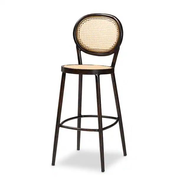 Thalia Mid-Century Modern Metal and Synthetic Rattan Outdoor Bar Stool | Bed Bath & Beyond