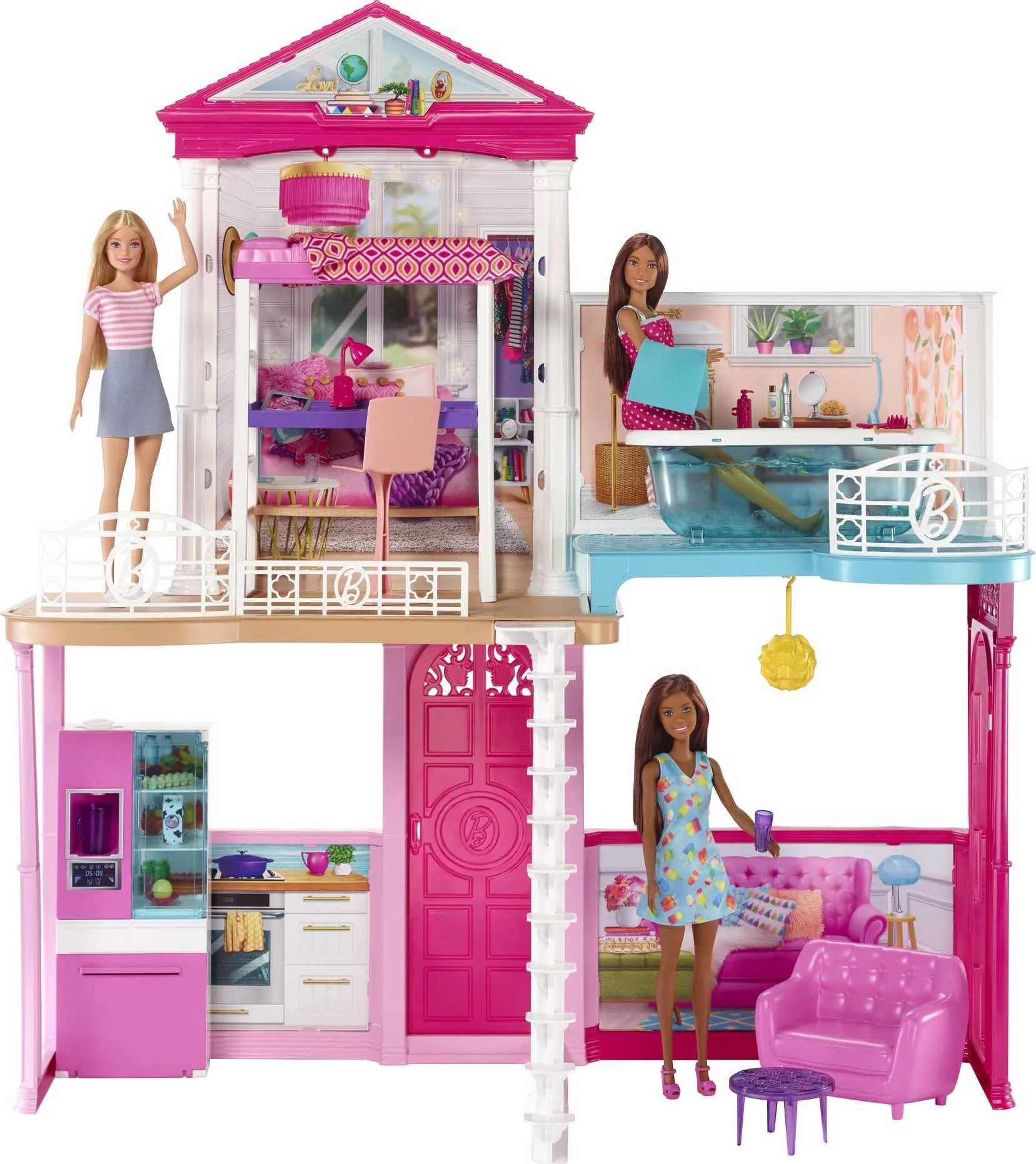 Barbie Dollhouse Set with 3 Dolls and Furniture, Pool and Accessories - Walmart.com | Walmart (US)