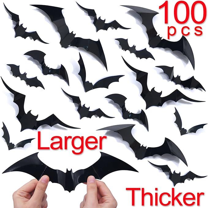 Ivenf Halloween Decorations Bat Wall Decals Stickers Decor 100 Pack, Extra Large 3D Bats Window D... | Amazon (US)