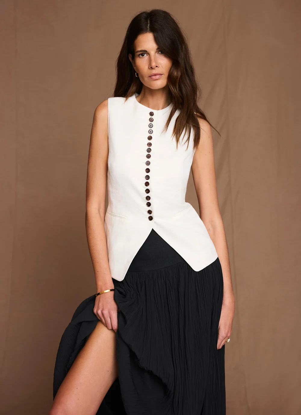 Cream Linen Blend Longline Waistcoat | Mint Velvet