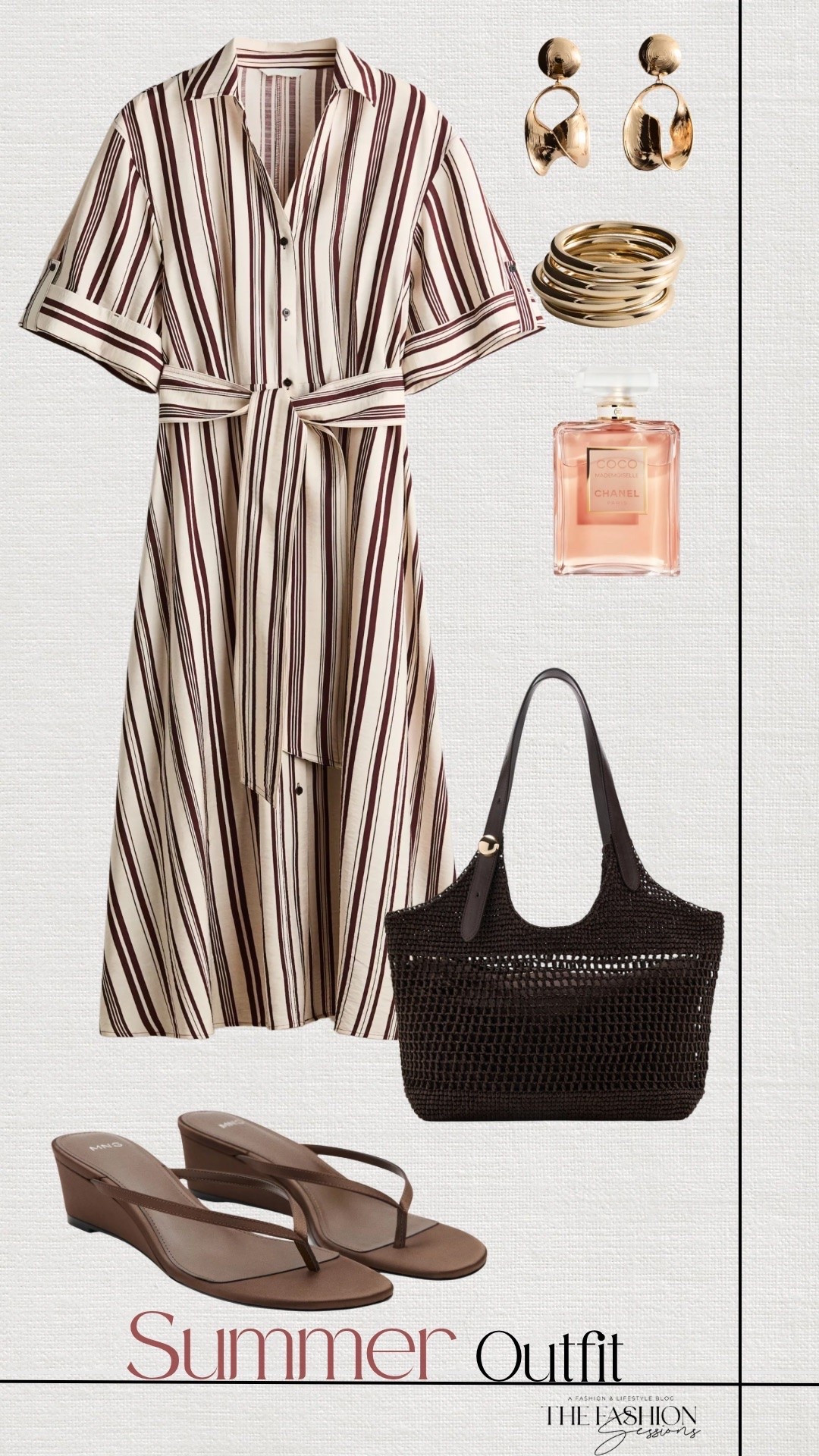 Summer Outfit | Striped Linen Dresses | Brown Wedge Sandals | Woven Bag | Chanel Perfume

#LTKootd #LTKSeasonal