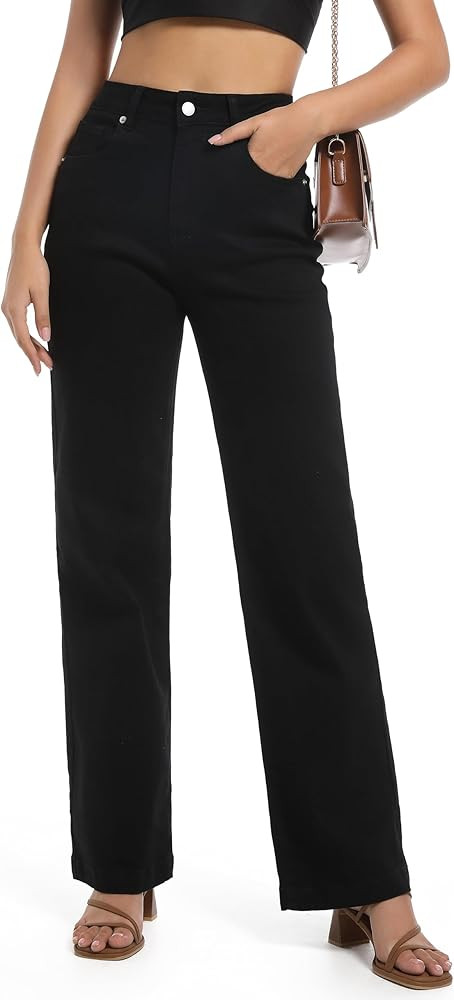 Women's Jeans High Waisted Straight Leg Stretchy Jeans Trendy Wide Leg Tummy Control Loose Casual... | Amazon (US)