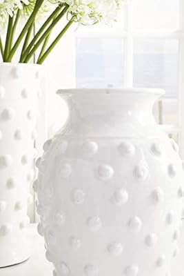 K&K Interiors 14462B-2 17.5 Inch Glazed Terracotta Rounded Vase with Raised Polka Dots, White | Amazon (US)