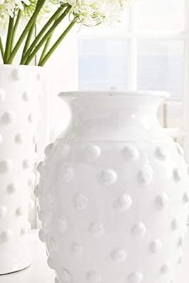 K&K Interiors 14462B-2 17.5 Inch Glazed Terracotta Rounded Vase with Raised Polka Dots, White | Amazon (US)
