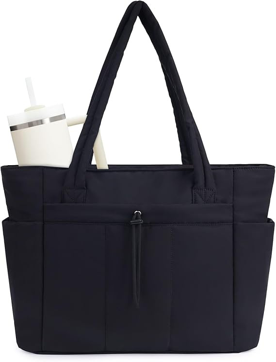 Wandering Nature Puffer Tote Bag with Cup Holder & Laptop Compartment & Trolley Sleeve for Travel... | Amazon (US)