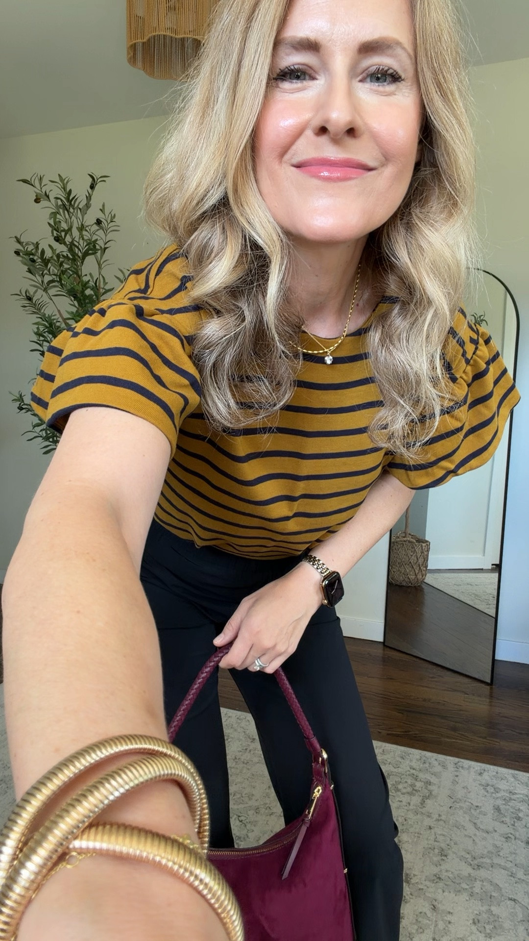Walmart $18 ruffle sleeve tee, fits tts, I’m in a small. Small in these pants c/o @Ruti

#LTKOver40 #LTKWorkwear #LTKTall