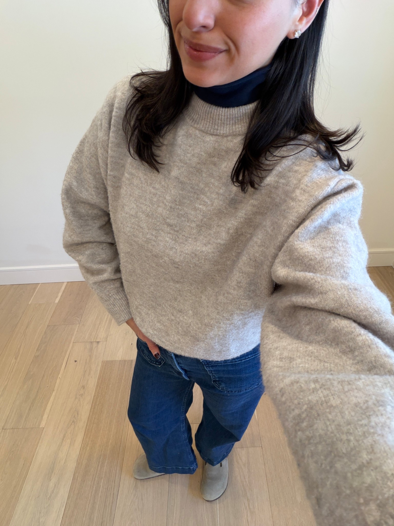 Cozy work from home look 
Winter casual outfit inspo 
Maeve Colette jeans: size 26 dark denim  


#LTKOver40 #LTKWorkwear #LTKootd