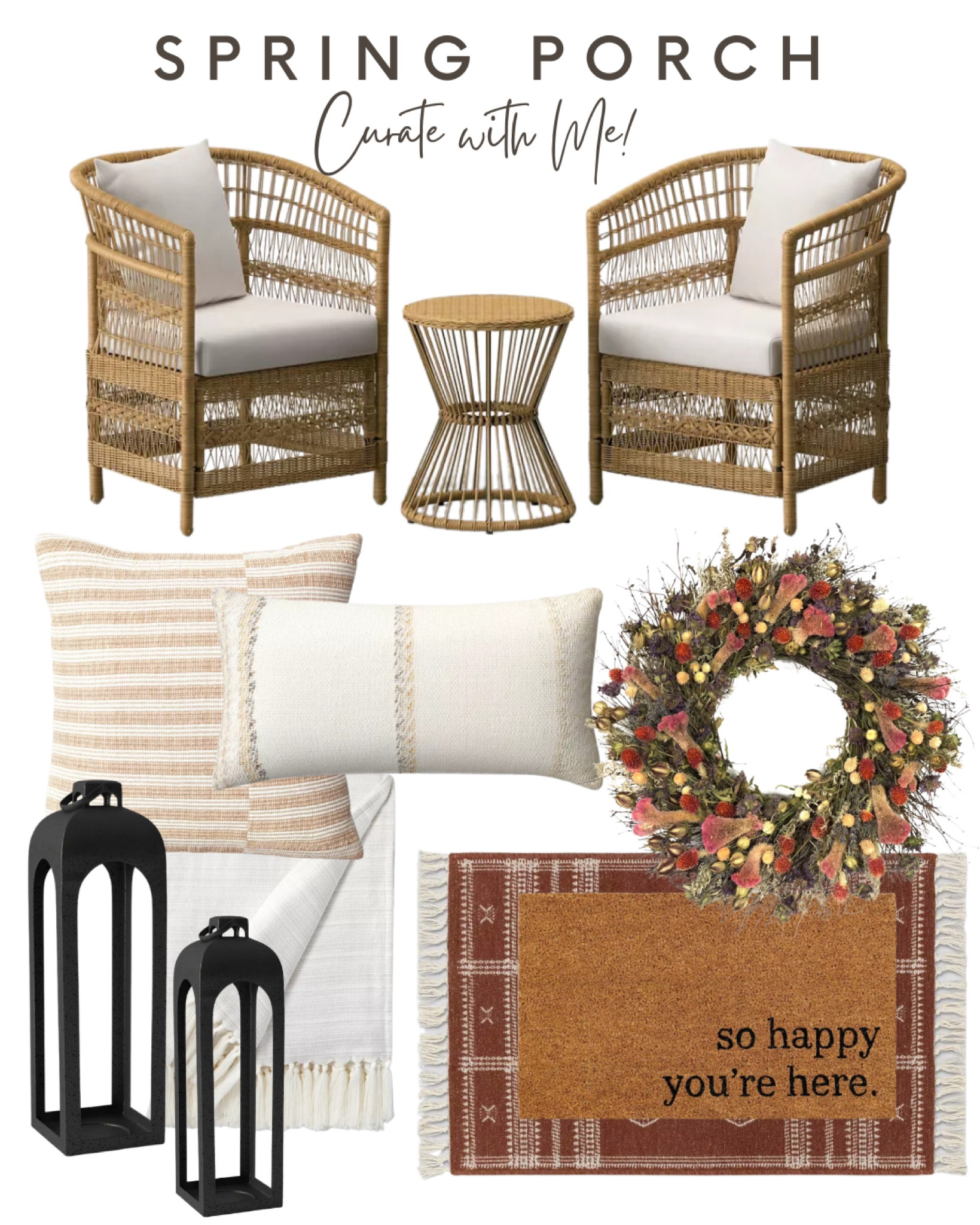 Spring Porch Option 2.

Chairs, lanterns, mat, pillows 
 

#LTKFind #LTKsalealert #LTKhome