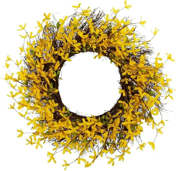 Spring Floral Front Door Forsythia Flower Wreath 19" Hanging Wall Window Decoration Home Office E... | Amazon (US)