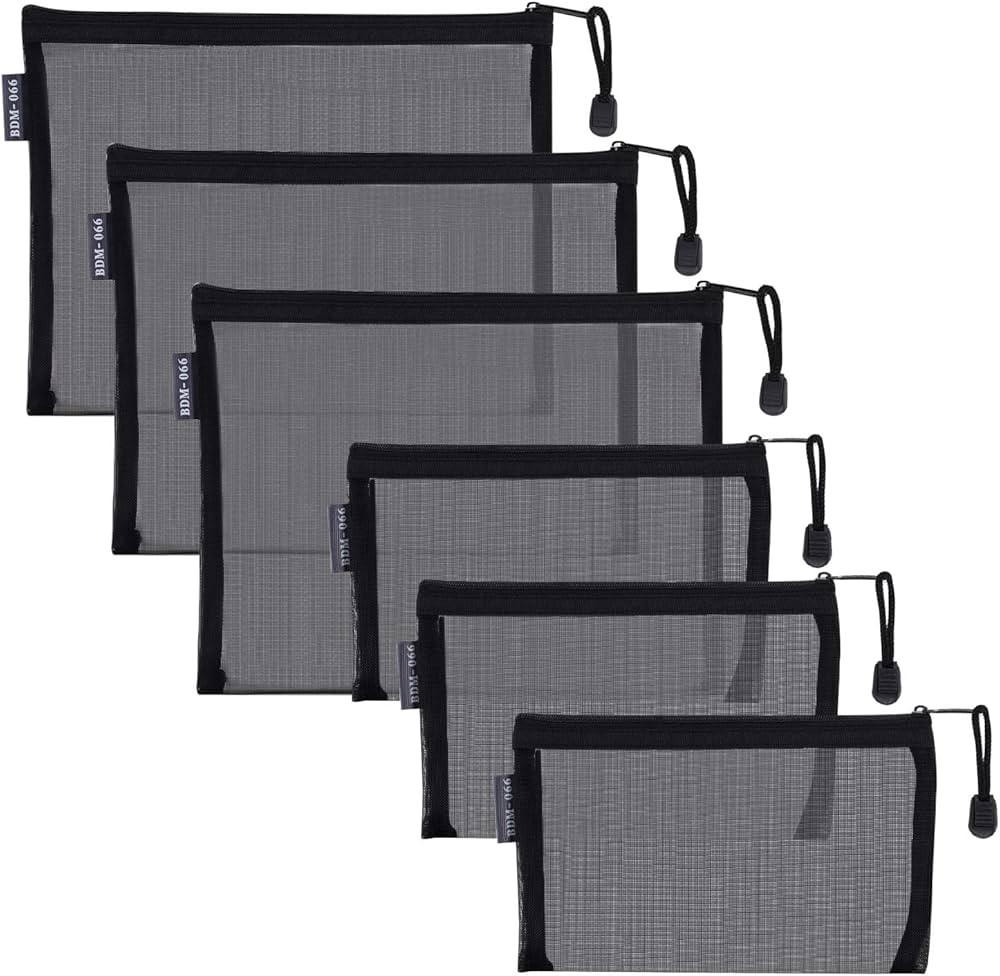 HRX Package Nylon Mesh Cosmetic Zipper Bags, 6PCS Black Makeup Pouches Travel Organizer Case for ... | Amazon (US)