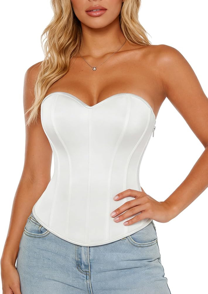 Scarlet Darkness Women's Strapless Corset Top Bustier, Fishboned Waist Cincher, Sweetheart Neckli... | Amazon (US)