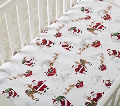 Heritage Santa Organic Flannel Crib Fitted Sheet | Pottery Barn Kids