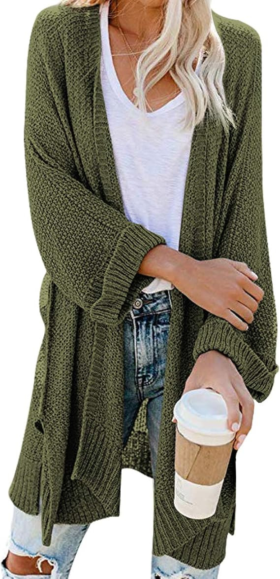 CPOKRTWSO Women's Loose Open Front 3/4 Sleeve Knit Kimono Cardigans Sweater with Pockets | Amazon (US)