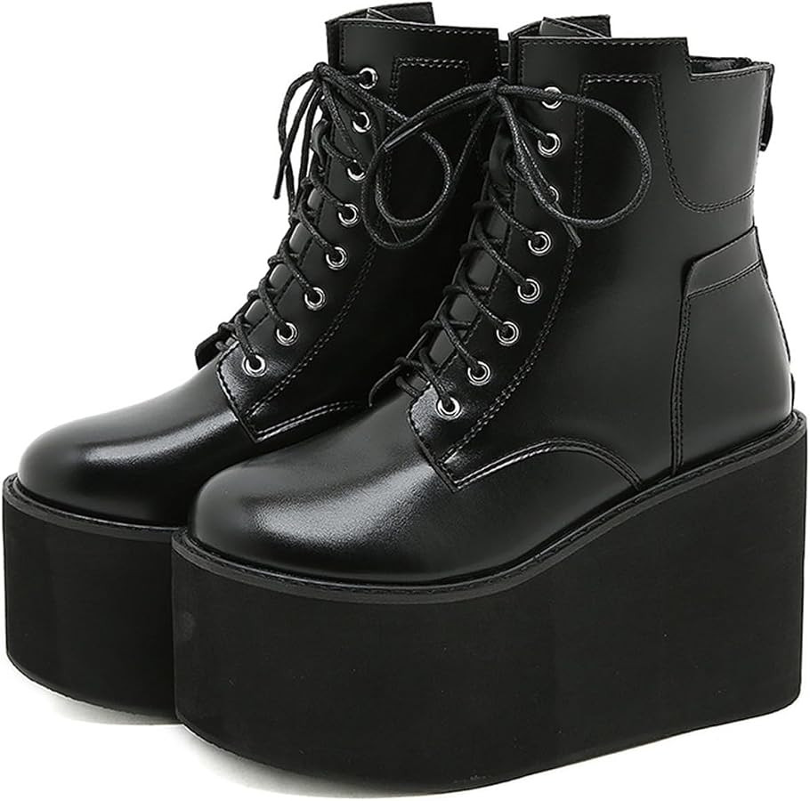 Women's Lace up Platform Gothic Ankle Booties Back Zipper Comfortable Round Toe Non Slip Wedge Dr... | Amazon (US)