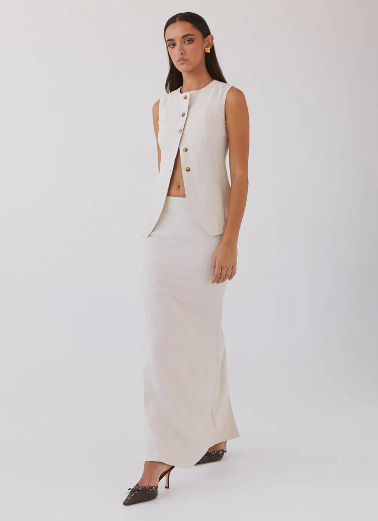 Born For Bordeaux Linen Maxi Skirt - Oatmeal | Peppermayo (Global)
