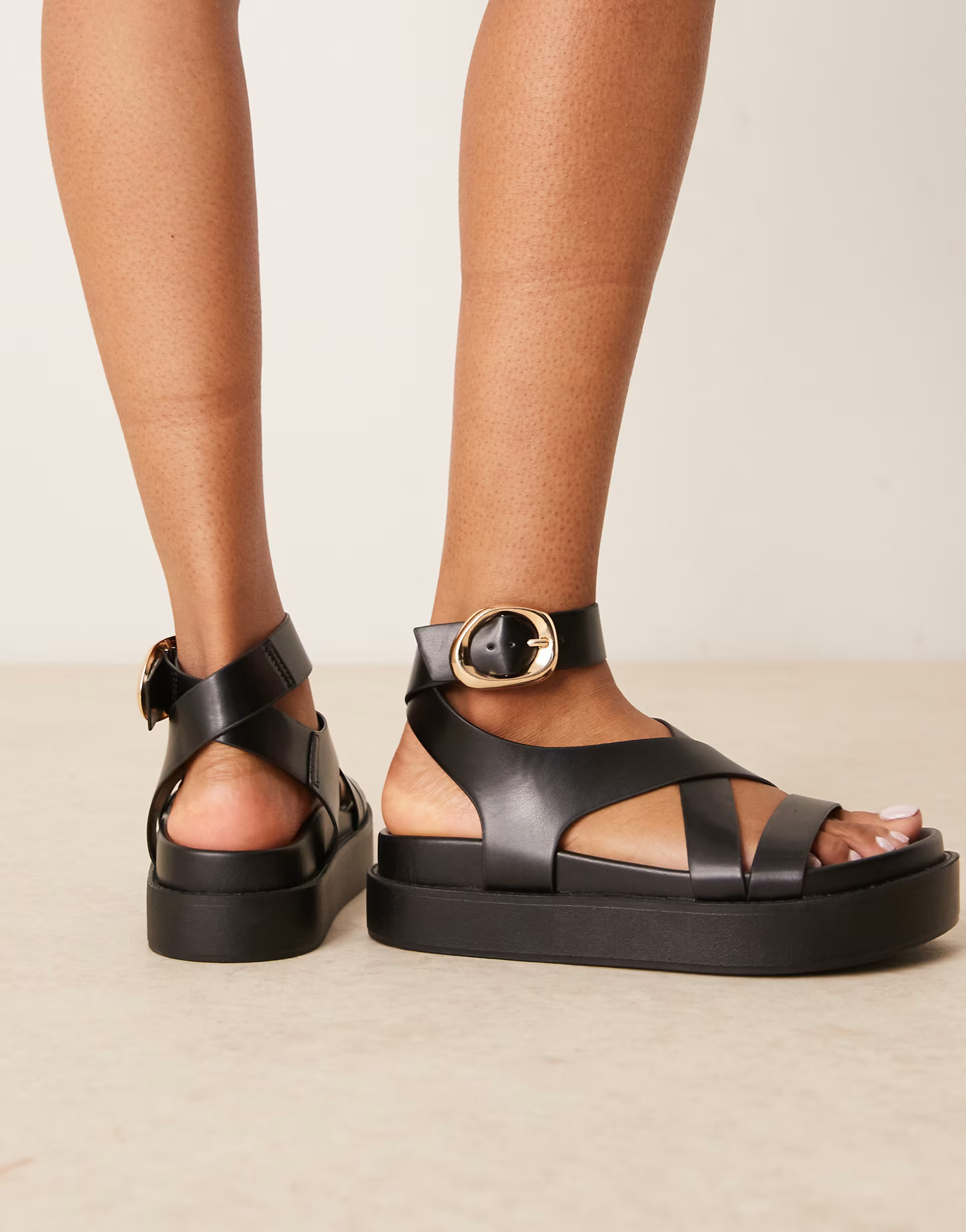 ASOS DESIGN Farrah cross strap footbed sandal in black | ASOS (Global)