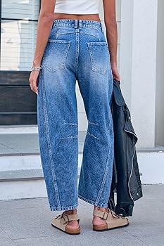 Mid Rise Barrel Jeans for Women Wide Leg Mid Waist Cropped Denim Pants Y2k Baggy Boyfriend Jeans ... | Amazon (US)