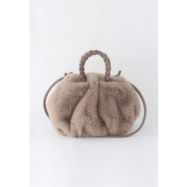 Braided Faux Fur Crossbody Bag in Taupe | Chicwish