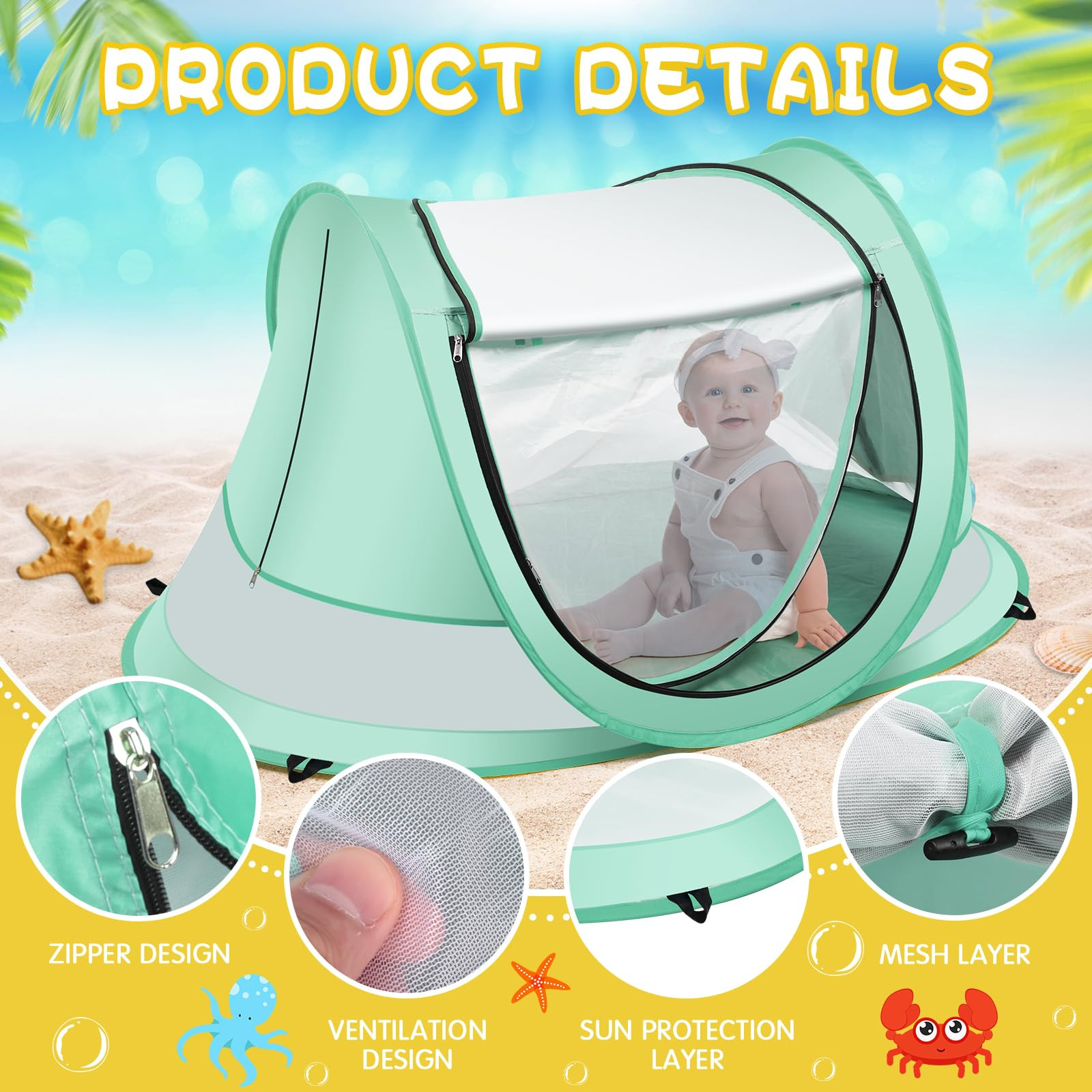 Baby Beach Tent,Large Pop Up Beach Tent Sun Shade for Beach,Portable Baby Travel Tent with Mosqui... | Amazon (US)
