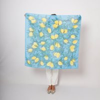 Lemon Hand Painted Square Scarf Blue Yellow Silk Cotton Head Print Large 40x40 | Etsy (US)