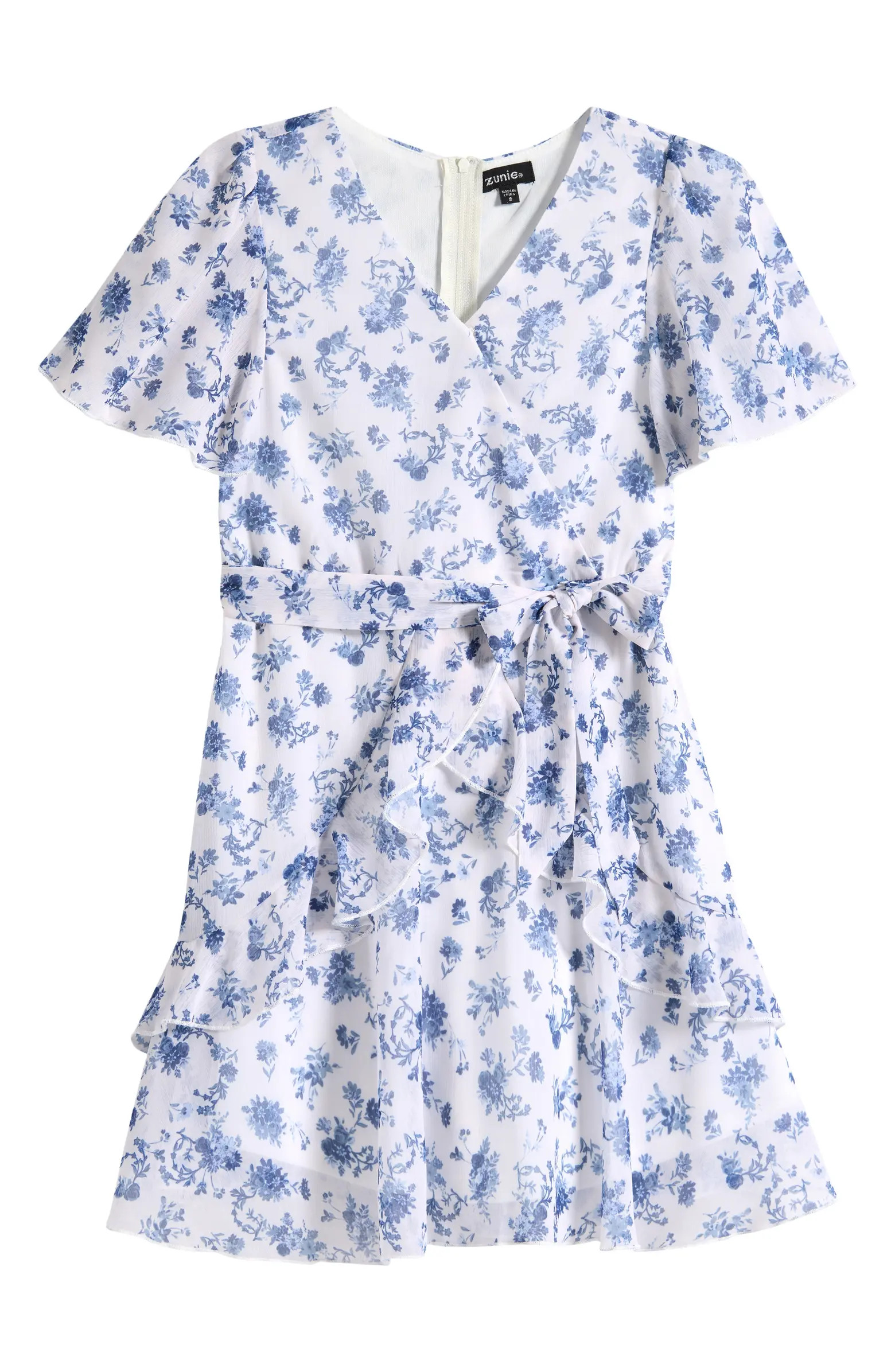 Zunie Kids' Flutter Sleeve Faux Wrap Party Dress | Nordstrom | Nordstrom