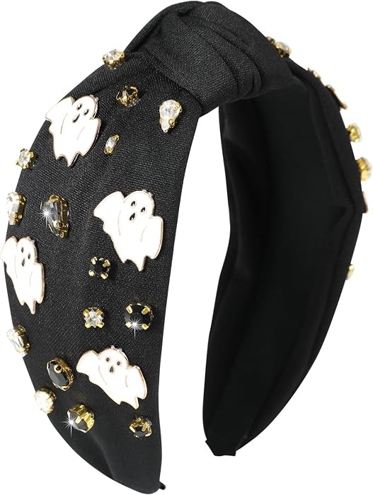 Halloween Ghost Headbands for Women Girls Spooky Beaded Crystal Rhinestone Knotted Headband Ghost Costume Hair Accessories Halloween Holiday Cosplay Party Favors | Amazon (US)