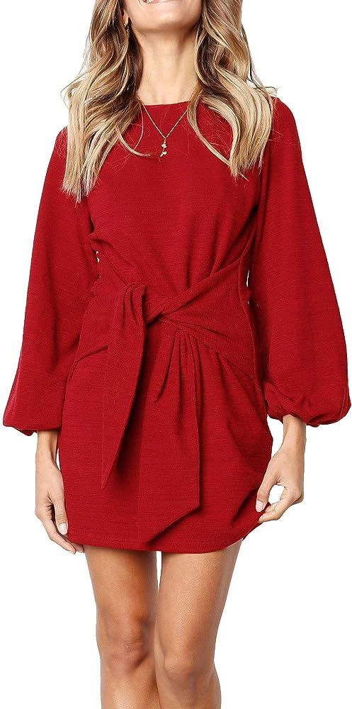 R.Vivimos Women's Autumn Winter Cotton Long Sleeves Elegant Knitted Bodycon Tie Waist Sweater Pencil | Amazon (US)