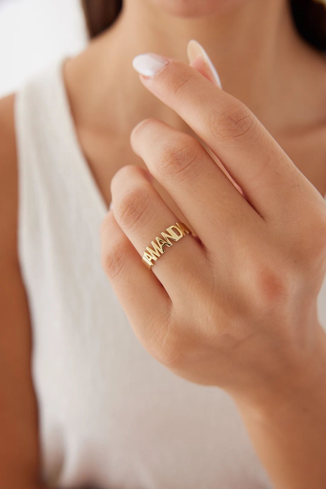 Custom Engraved Ring, Name Ring, Custom Name Ring, Best Friend Ring, Letter Ring, Personalized Bi... | Etsy (US)