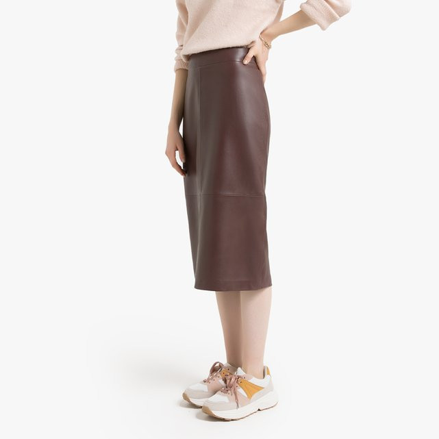Leather Mid-Length Pencil Skirt | La Redoute (UK)
