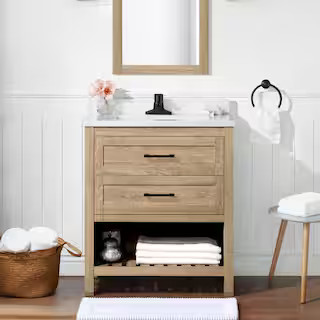 Home Decorators Collection Autumn 30 in. Single Sink Weathered Tan Bath Vanity with White Enginee... | The Home Depot