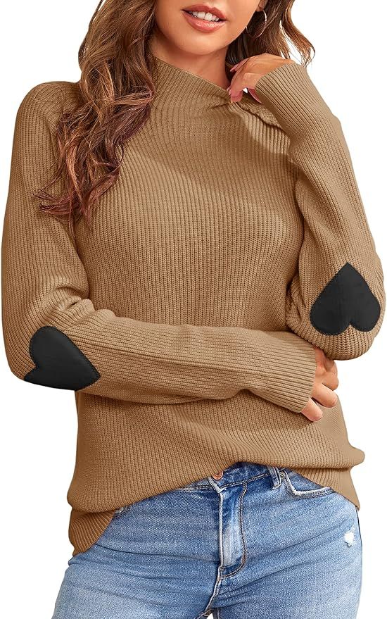 FERBIA Women Turtleneck Sweater Oversize Heart Slouchy Chunky Pullover Baggy Batwing Knit Cute Lo... | Amazon (US)