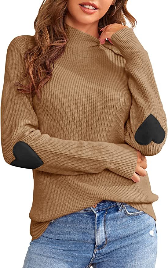FERBIA Women Turtleneck Sweater Oversize Heart Slouchy Chunky Pullover Baggy Batwing Knit Cute Lo... | Amazon (US)