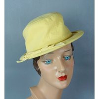 60S Yellow Cotton Deep Crown Brimmed Hat By Lilly Dache | Etsy (US)