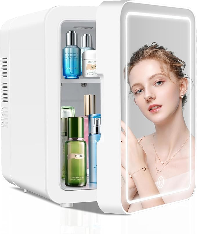 Mini Skincare Fridge (4 Liter/6 Can) with Dimmable LED Light Mirror, Cooler and Warmer for Refrig... | Amazon (US)