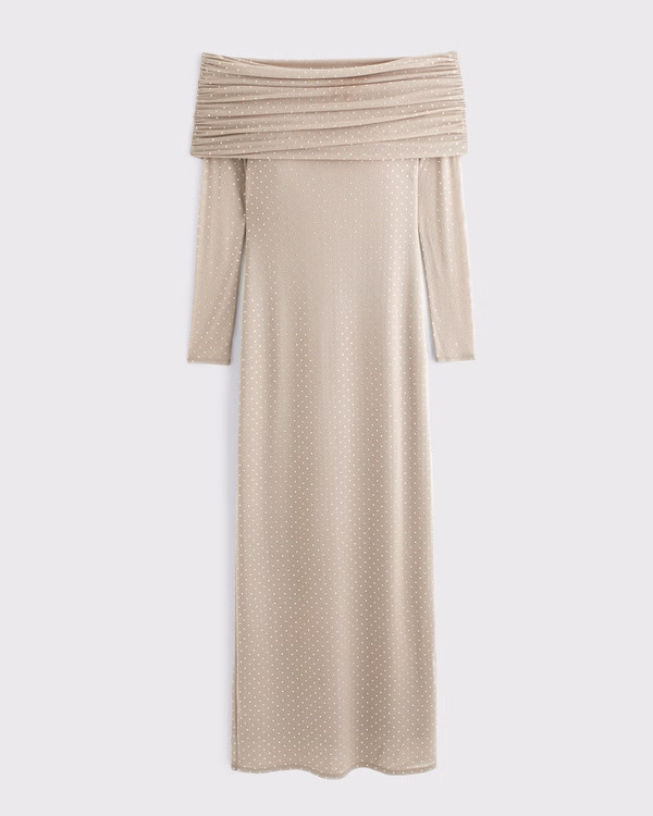 Off-The-Shoulder Rhinestone Midi Dress | Abercrombie & Fitch (US)
