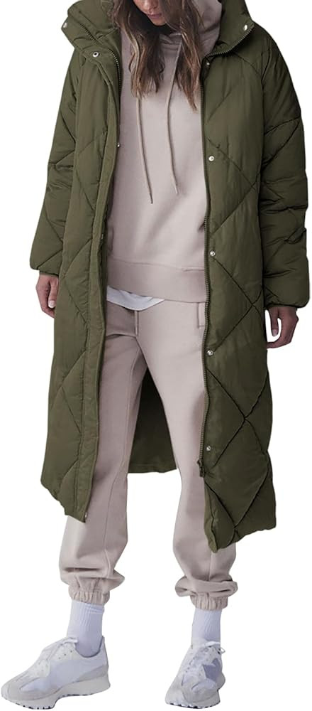Tankaneo Women's Quilted Puffer Jacket Long Winter Coats Zip Up Baggy Down Outerwear with Pockets | Amazon (US)