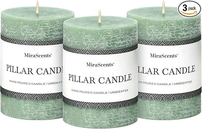 3x4 Inch Sage Green Pillar Candles - Set of 3, Unscented, Long Burning, Smokeless Dripless Candle... | Amazon (US)