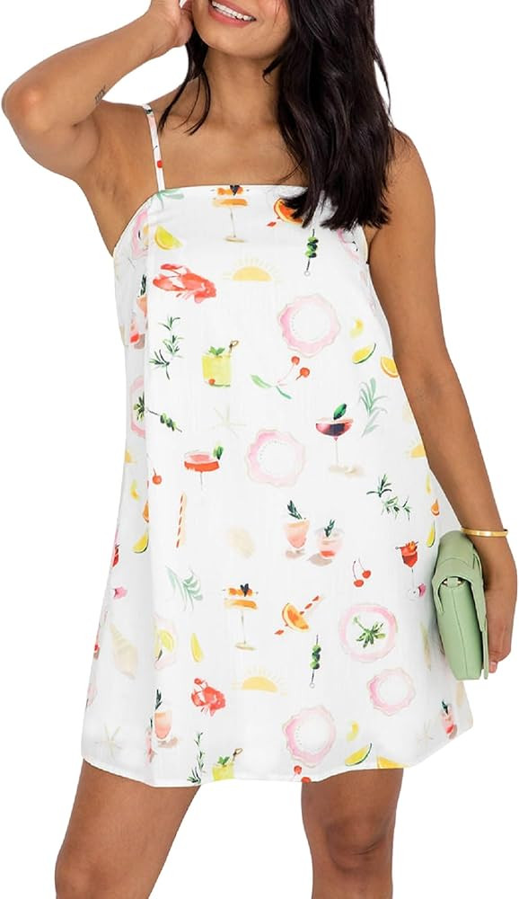 Women Boho Mini Cami Dress Graffiti Spaghetti Strap Aline Fruit Dress Cute Colofrul Short Beach S... | Amazon (US)