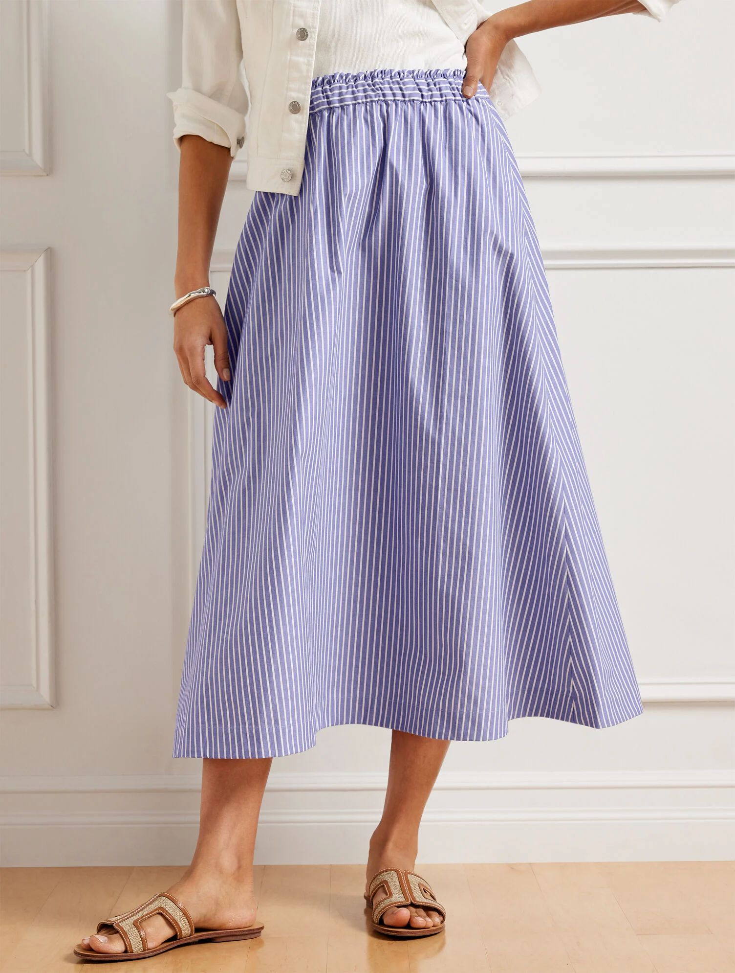 Modern Poplin Midi Skirt - Lawn Stripe | Talbots