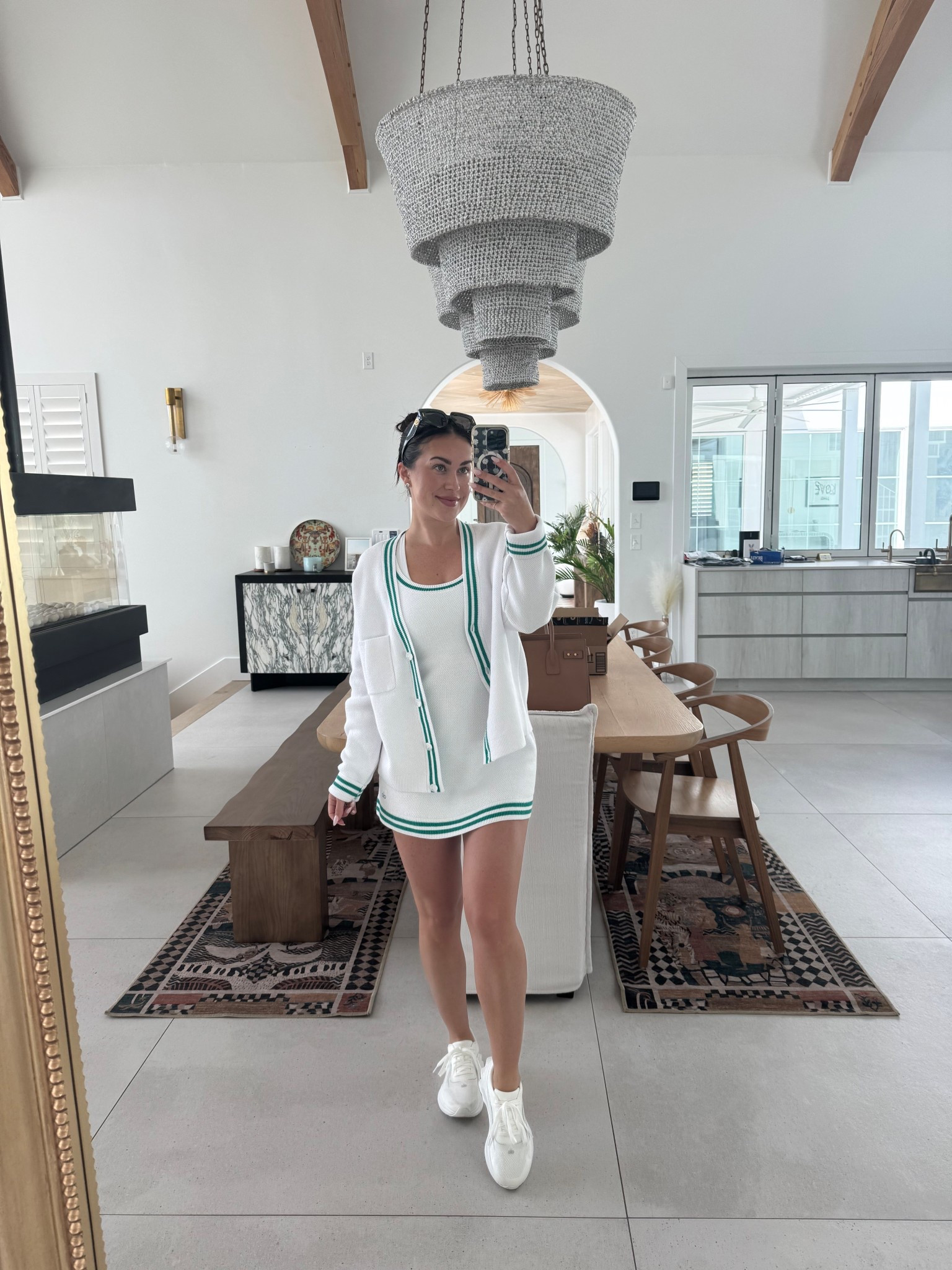 Dress - size small
Cardigan - XS 
Shoes - size 7, true to size