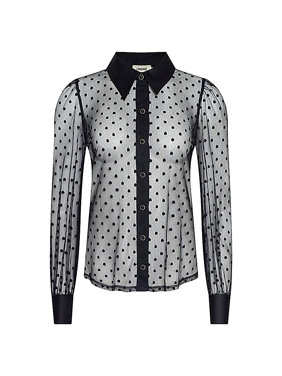 L'AGENCE Women's Sophie Sheer Swiss Dot Blouse - Black - Size XS | Saks Fifth Avenue