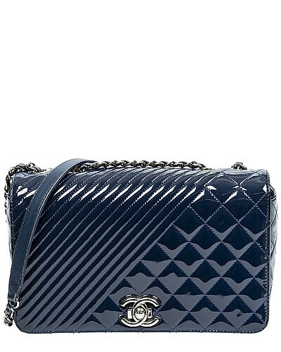 Blue Quilted Patent Leather CC Medium Coco Single Flap Bag (Authentic Pre-Owned) | Gilt & Gilt City