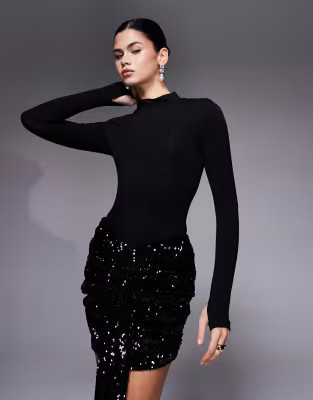 Wanderdoll Nara sculpted high neck bodysuit in black - part of a set | ASOS (Global)