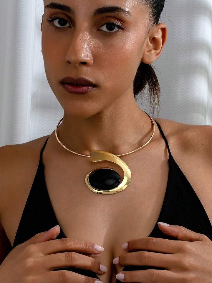 1pc Unique Geometric Design Metal Collar Necklace For Women With Exaggerated Vintage Minimalist S... | SHEIN
