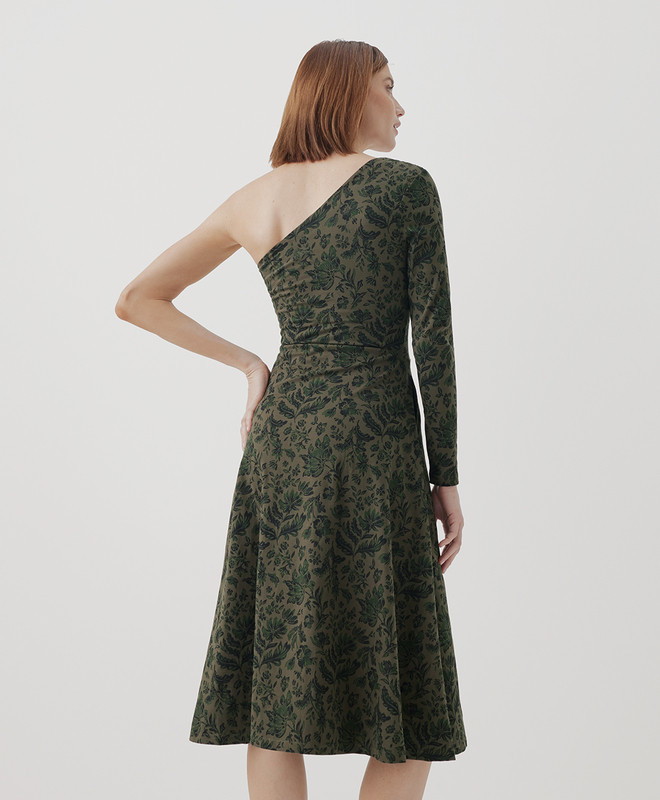 fit & flare one-shoulder midi dress | Pact Apparel