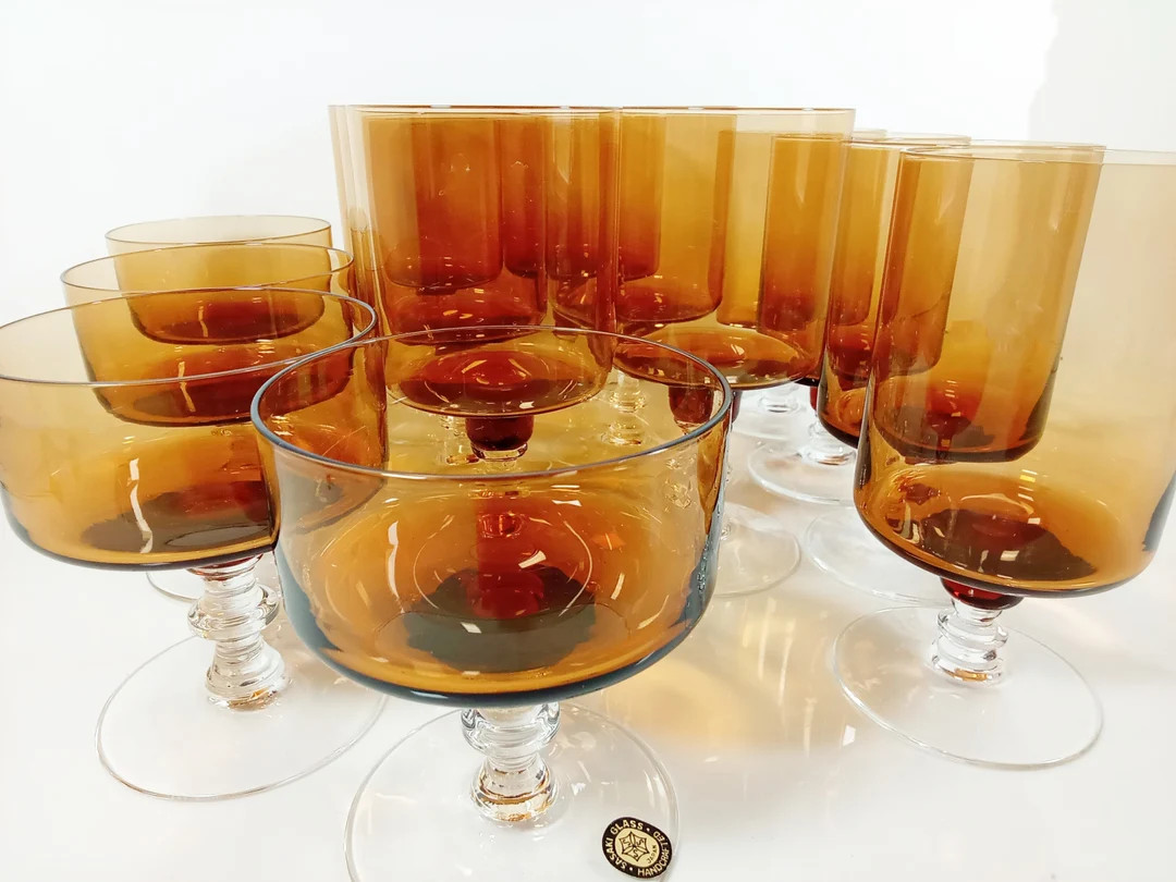 Mid Century Sasaki Regency Amber Stemware. Sold in Sets of 6 Water Goblets, 3 Ice Tea Glasses, or... | Etsy (US)