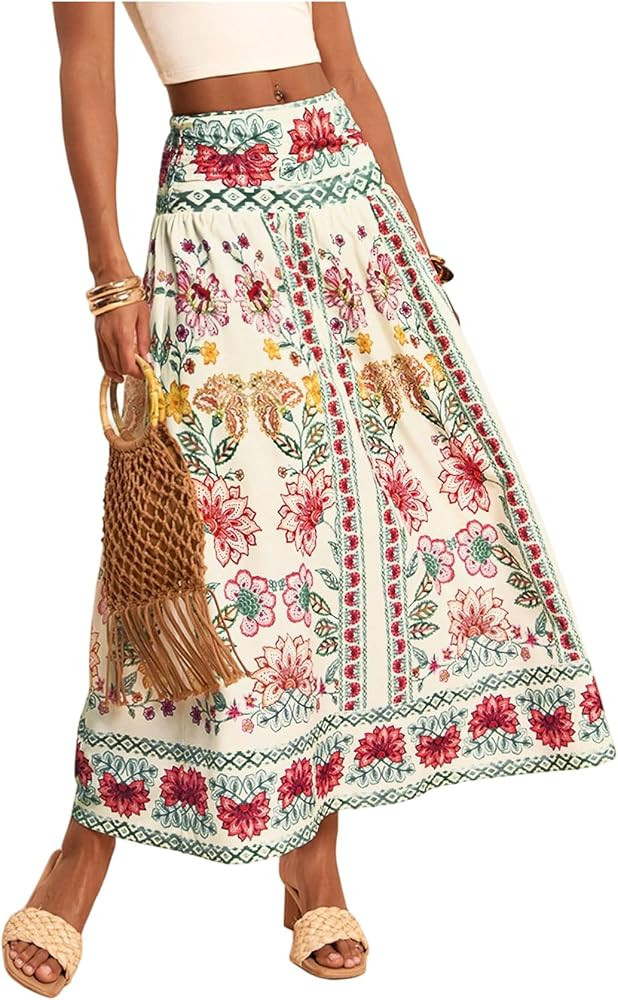 RoseSeek Women's Boho Floral A Line Flowy Maxi Skirt 2026 | Amazon (US)