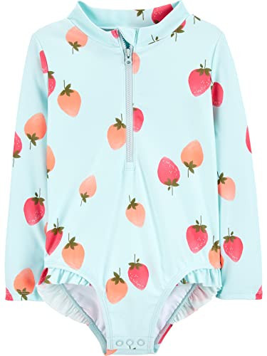 Simple Joys by Carter's Girls' Long Sleeve Zipper One Piece Swimsuit, Blue Strawberry, 5T | Amazon (US)