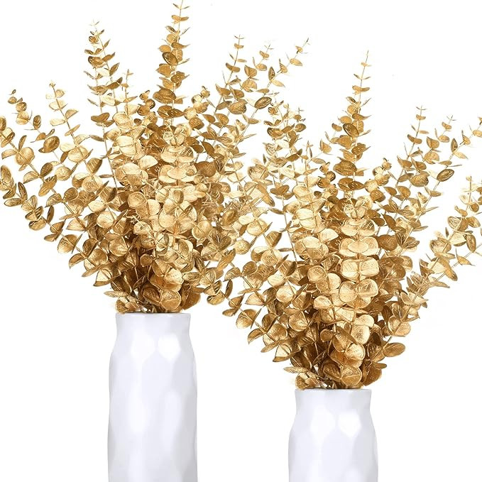 40 Pieces Gold Faux Eucalyptus Spray Artificial Gold Eucalyptus Branches Stems Fall Decor Eucalyp... | Amazon (US)