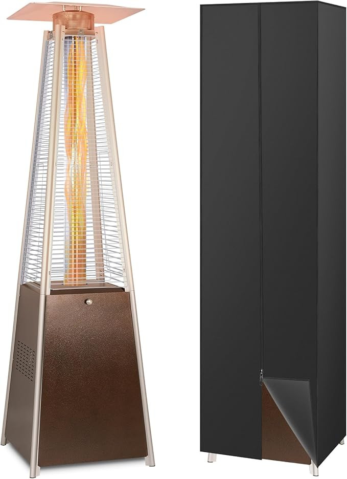 Hykolity Pyramid Patio Heater, 48000 BTU Glass Tube Propane Patio Heater with Wheels and Cover, O... | Amazon (US)